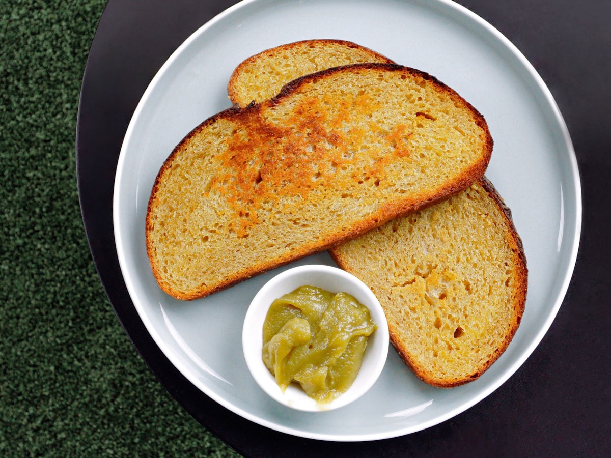 Charcoal-toasted bread served with kaya